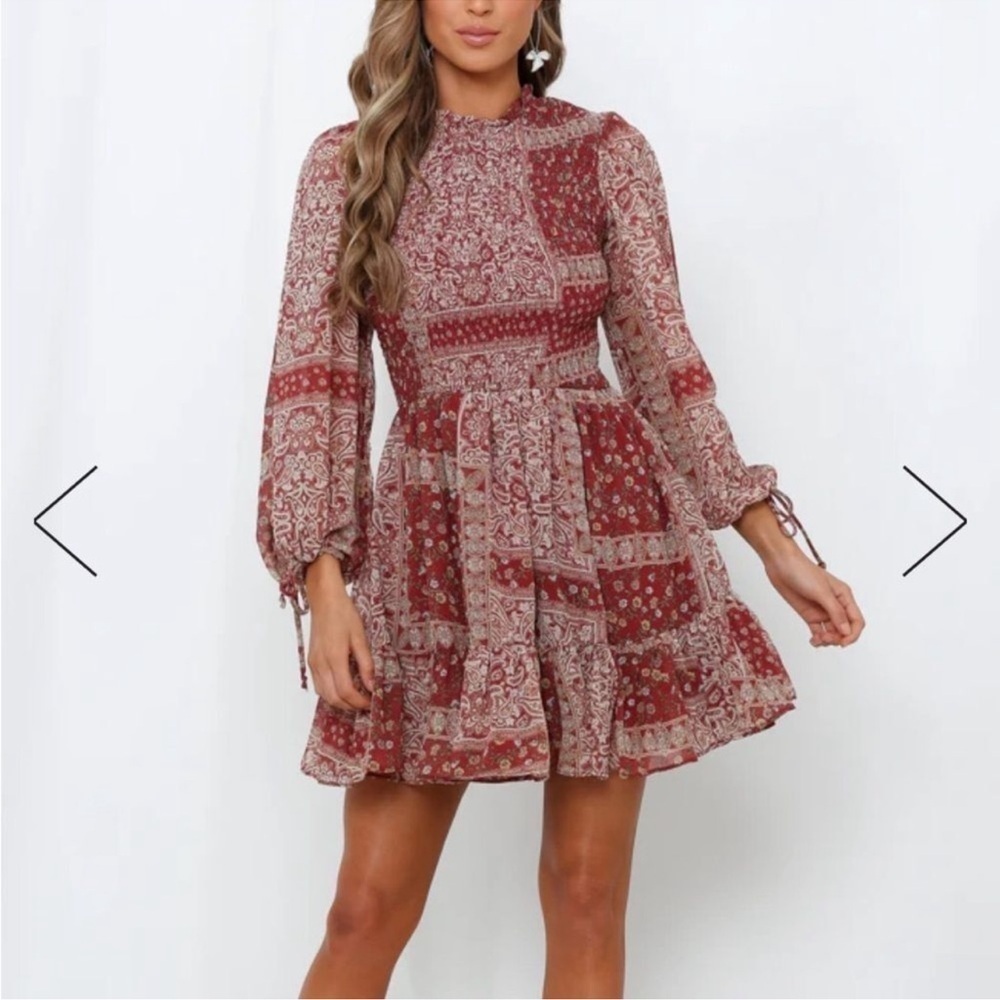 NWT Hello Molly ruffle neck pattern fit and flare mini dress size 4 - Picture 13 of 13